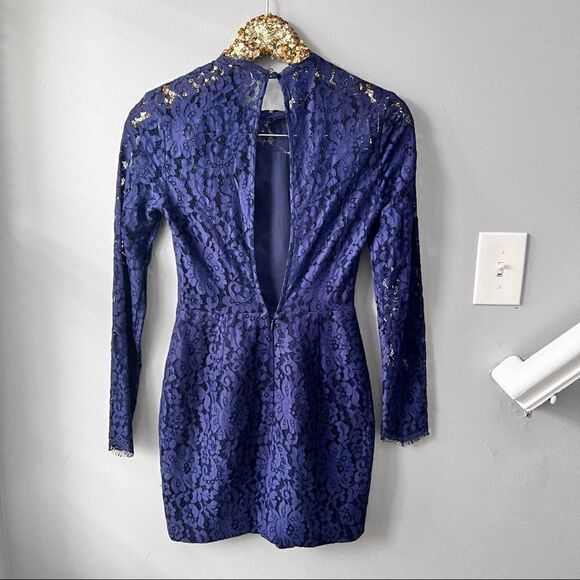 Sz XS Keepsake Run the World Navy Blue Long Sleeve Lace Dress - Picture 5 of 14